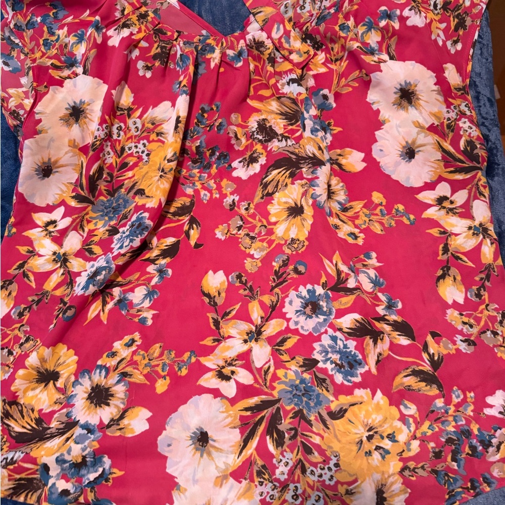 LC Lauren Conrad Pink Floral Sleeveless Blouse